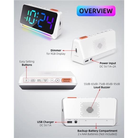 [RGB] Super Loud Alarm Clock for Bedroom, Heavy Sleepers, Adults | Dynamic RGB - Picture 2 of 5